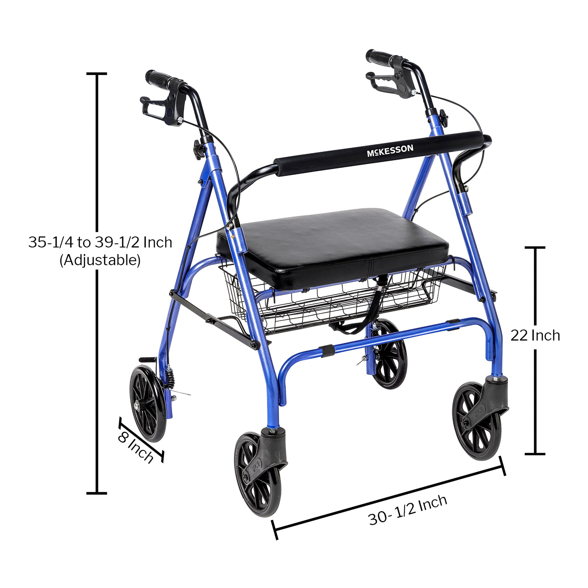 McKesson Bariatric Blue Folding Steel Four-Wheel Rollator - Image 5