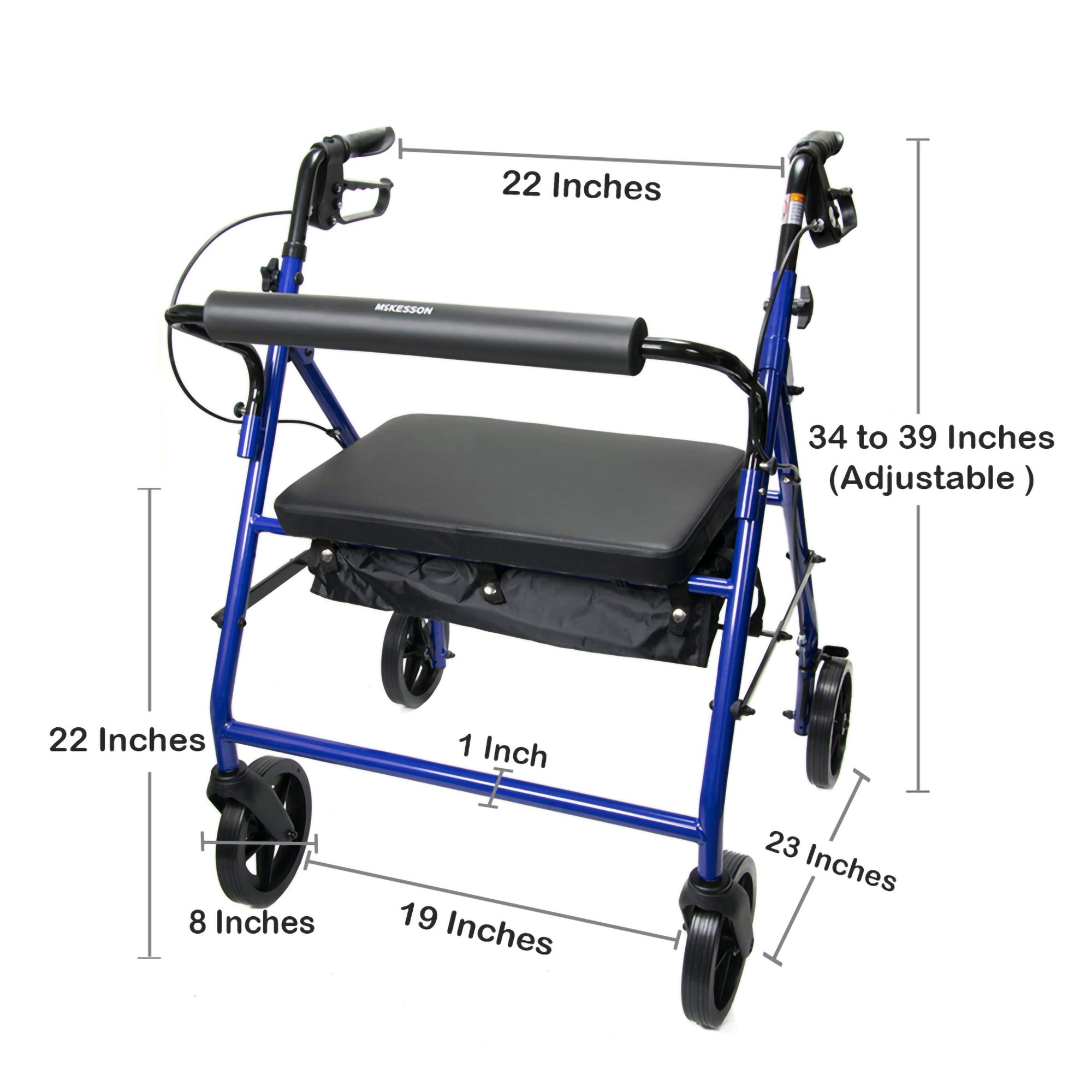 McKesson Bariatric Folding Four-Wheel Rollator, Blue - Image 3