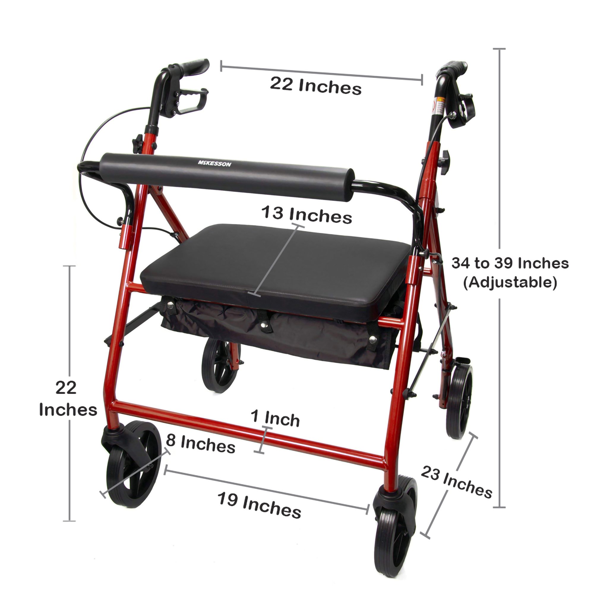 McKesson Bariatric Red Folding Steel Four-Wheel Rollator - Image 3