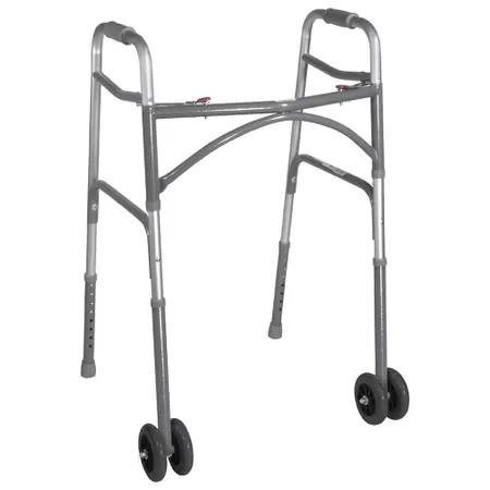 McKesson Bariatric Folding Walker w/ Wheels, Height Adjusts from 32 to 39 Inches