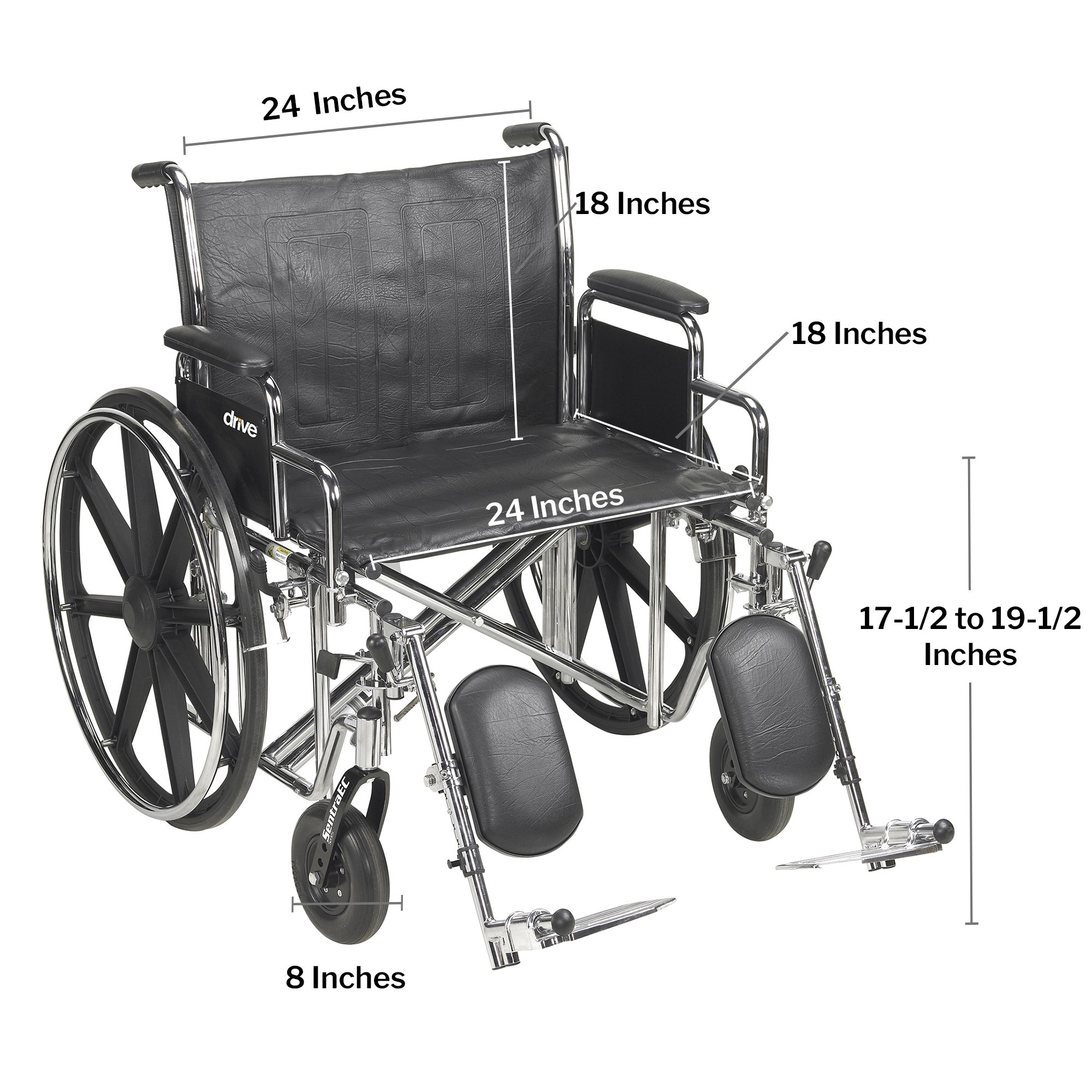 McKesson Bariatric Wheelchair, 24-Inch Seat Width, 450-lb. Capacity - Image 3