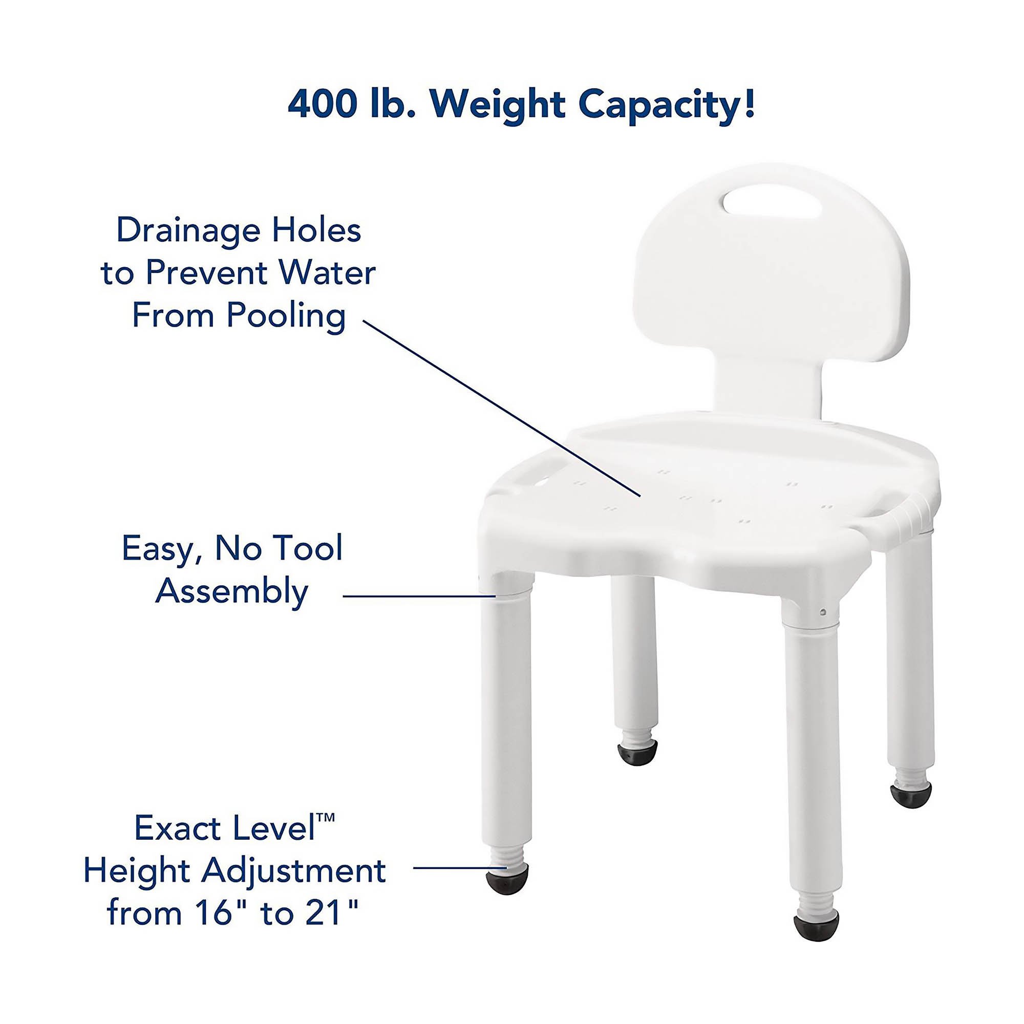 Carex Universal Bath Seat with Back, 400-lb Capacity - Image 4