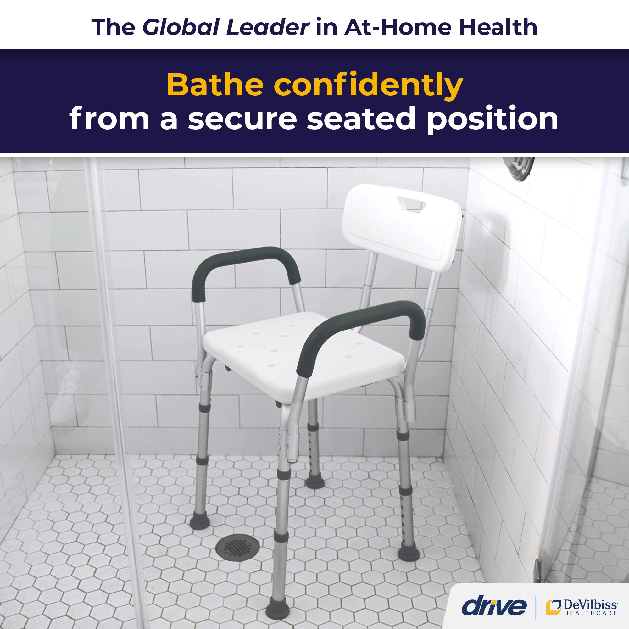 drive™ Shower Chair with Back and Removable Padded Arms - Image 4
