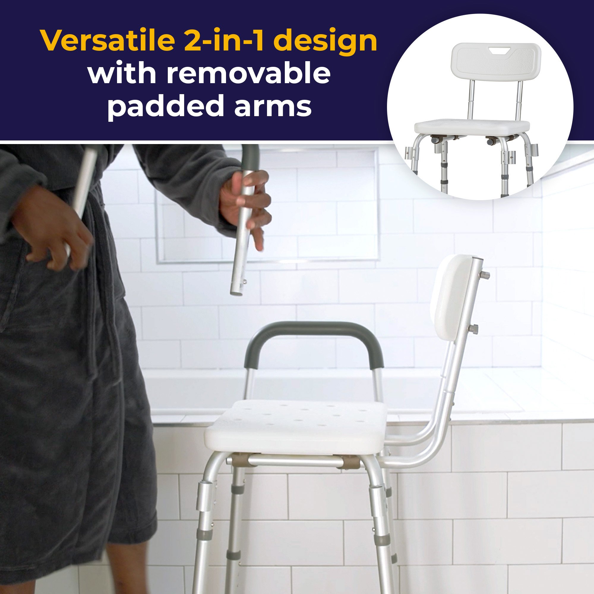 drive™ Shower Chair with Back and Removable Padded Arms - Image 8