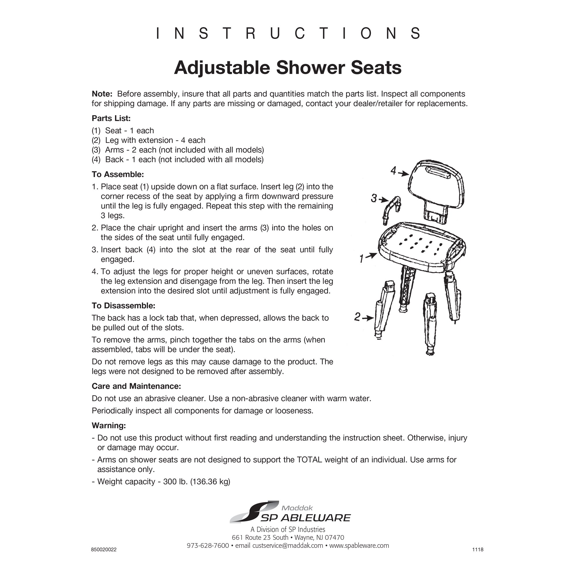 Maddak Adjustable Shower Seat with Arms and Back - Image 3