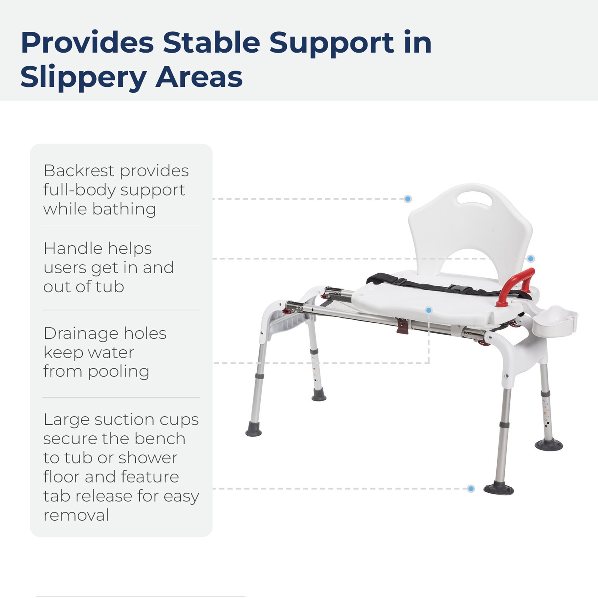 drive™ Aluminum Bath Transfer Bench, 21 - 25 Inch Seat Height - Image 8