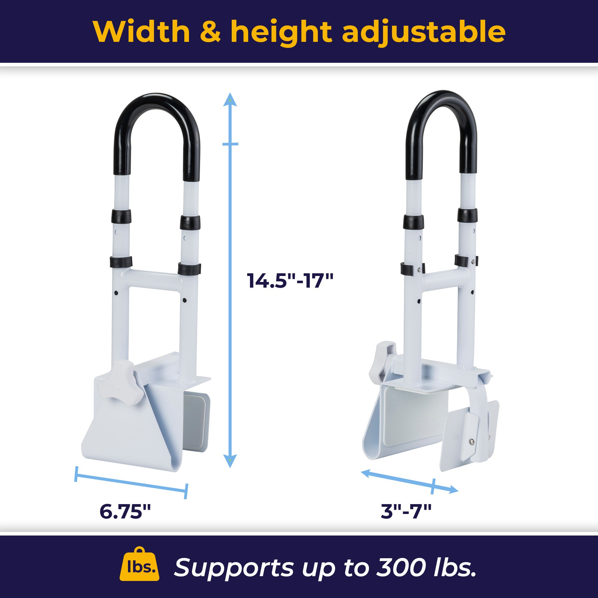 drive™ Clamp-On Tub Rail, White Steel, 14.5 - 17 Inch Height - Image 3