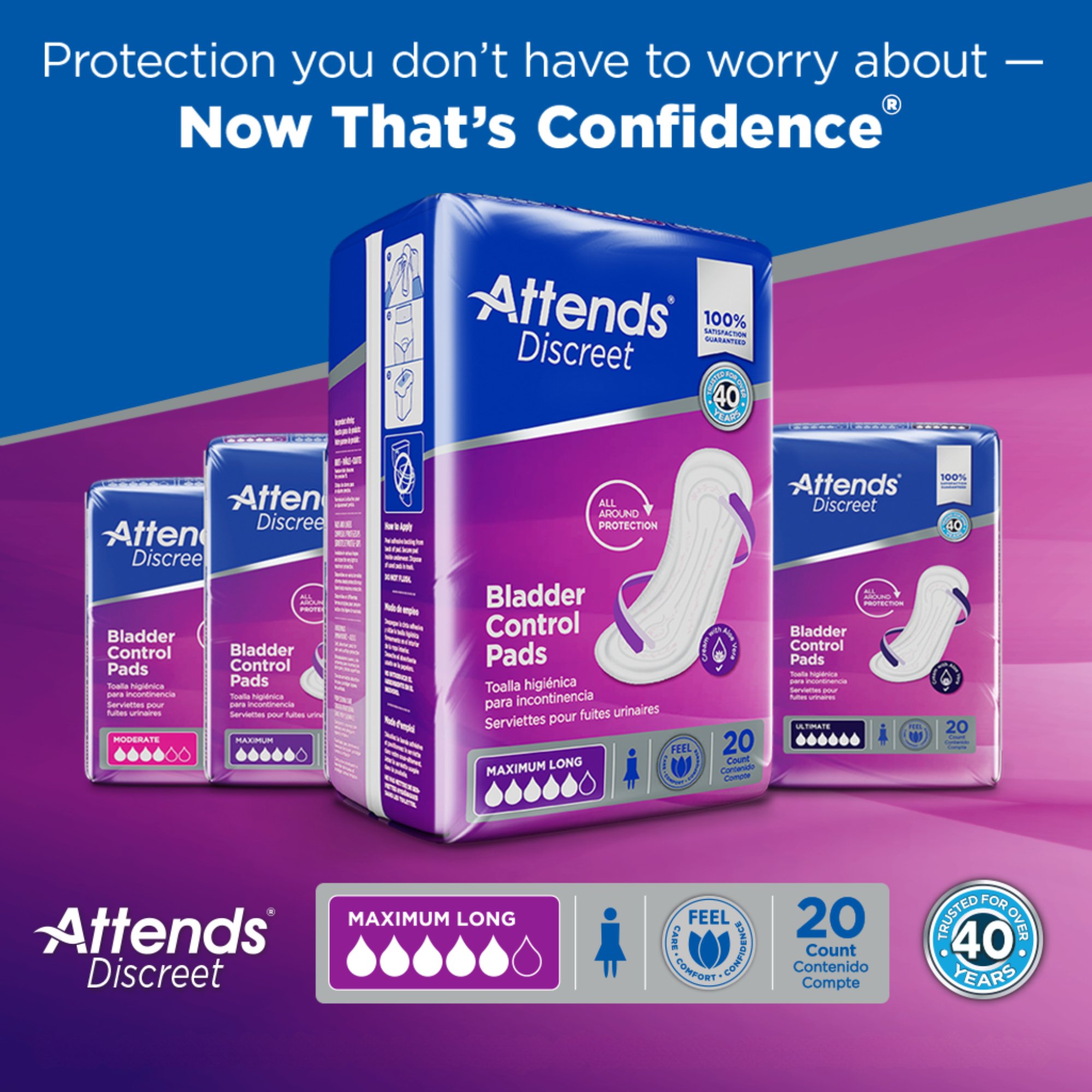 Attends® Discreet Women's Maximum Long Bladder Control Pad, 14.5-Inch Length - Image 2