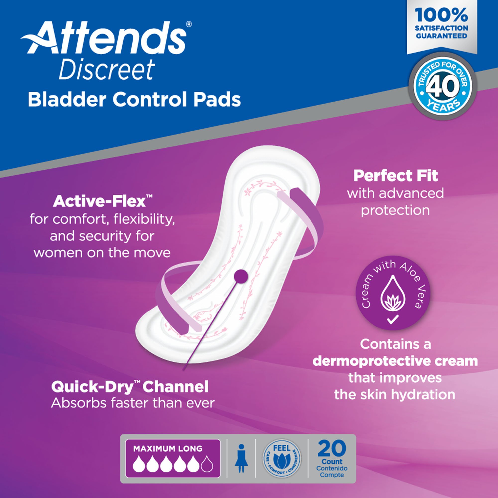 Attends® Discreet Women's Maximum Long Bladder Control Pad, 14.5-Inch Length - Image 6