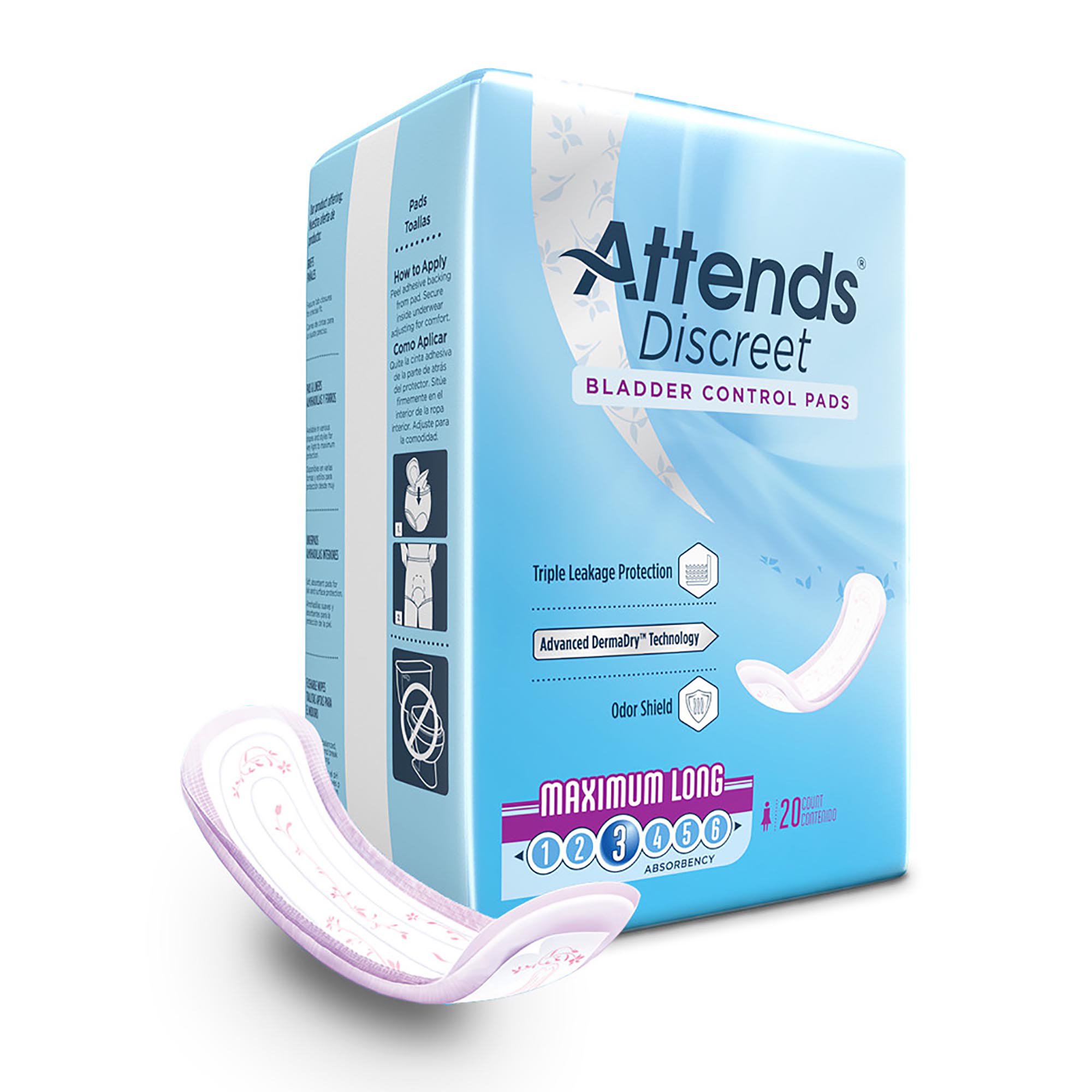 Attends® Discreet Women's Maximum Long Bladder Control Pad, 14.5-Inch Length - Image 8