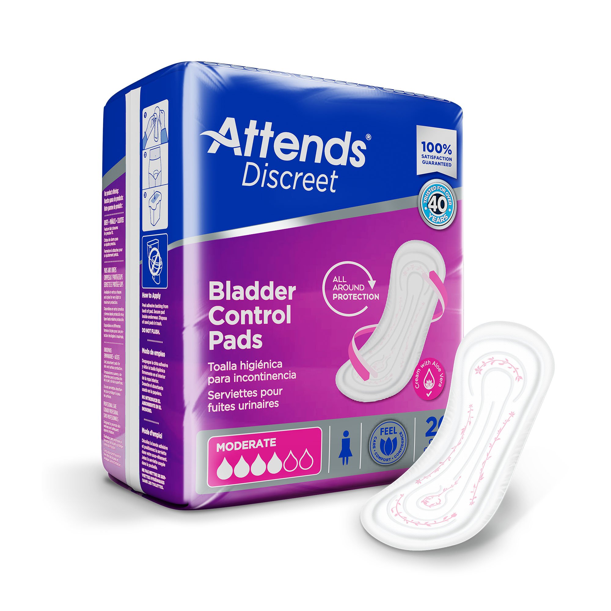 Attends® Discreet Women's Moderate Bladder Control Pad, 10.5-Inch Length