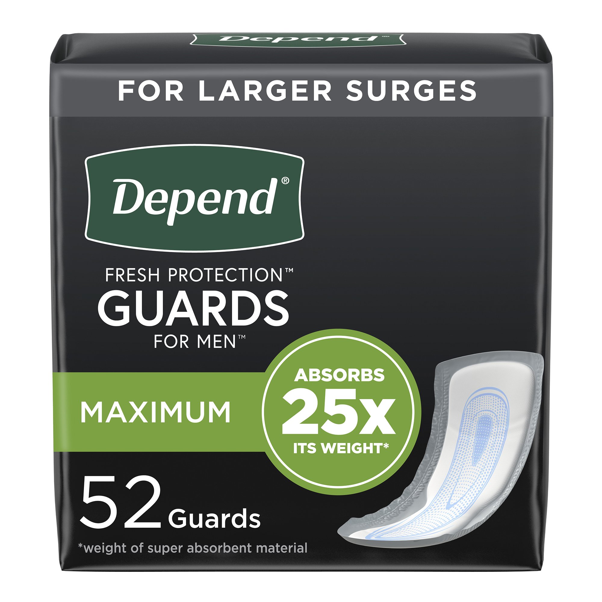 Depend® Guards Incontinence Pads, Disposable, Maximum Absorbency, 12" Length