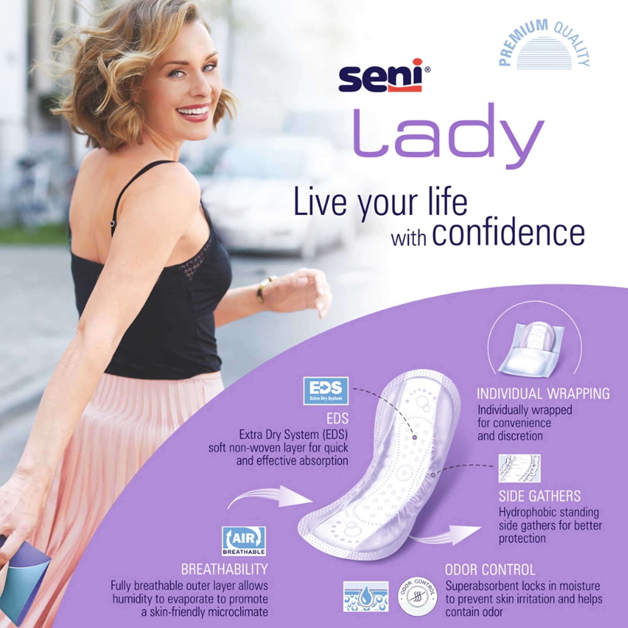 Seni® Lady Moderate Absorbency Bladder Control Pads, Long - Image 2