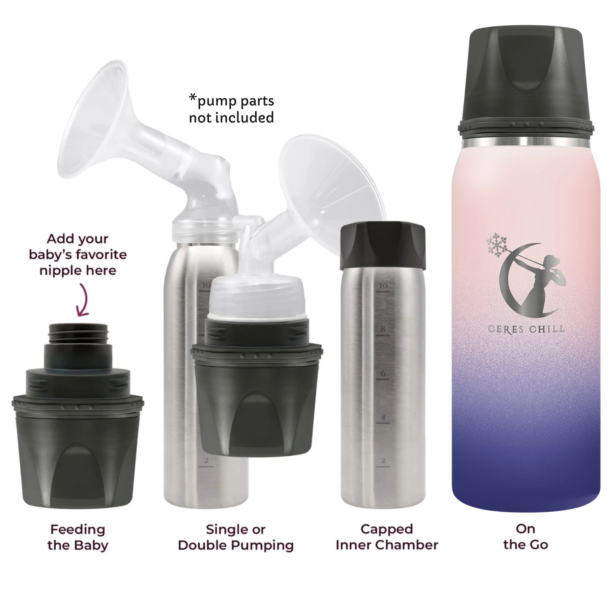 Ceres Chill OG Stainless Steel Breast Milk Chiller Container, Blue & Pink Ombre - Image 2