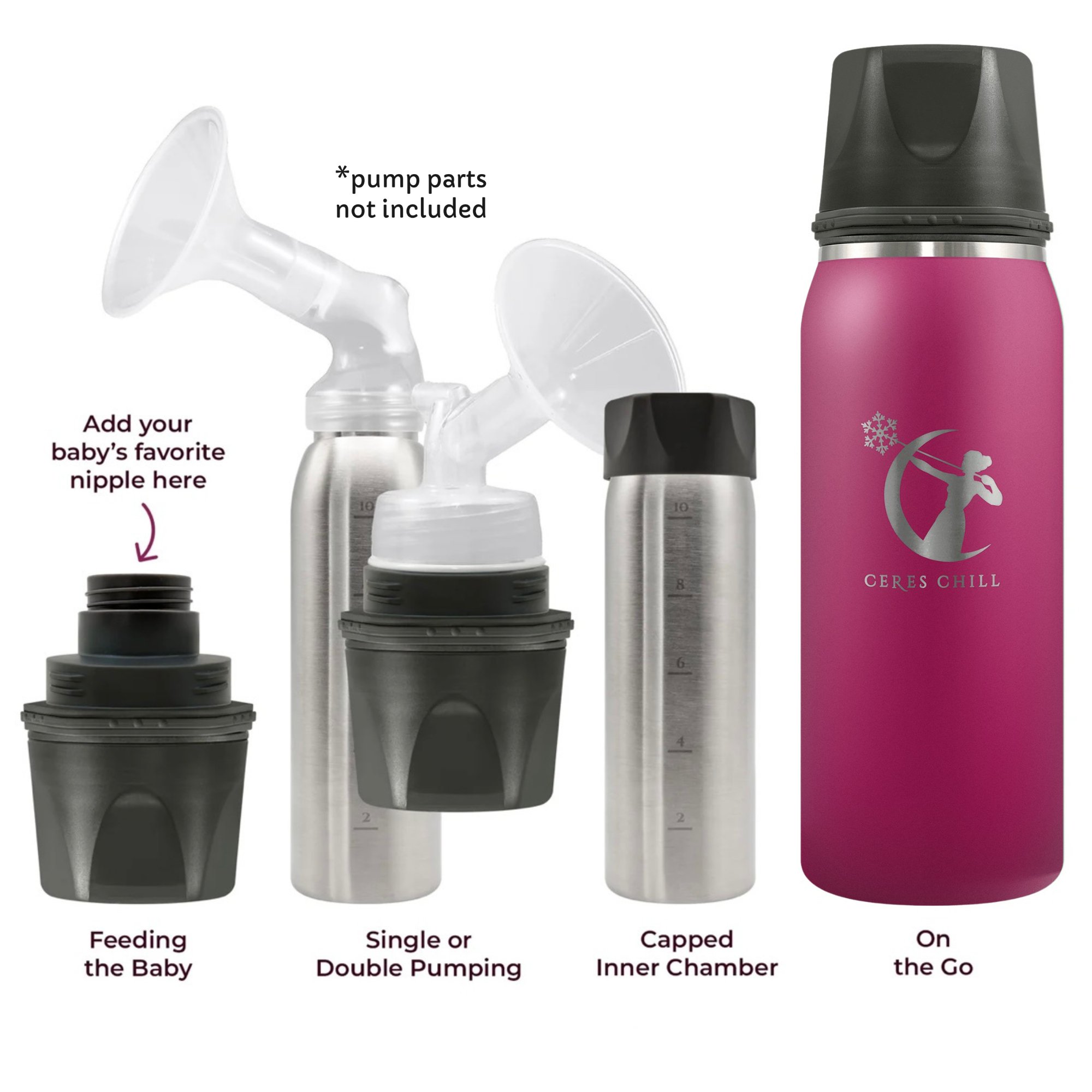 Ceres Chill OG Stainless Steel Breast Milk Chiller Container, Fuchsia - Image 2