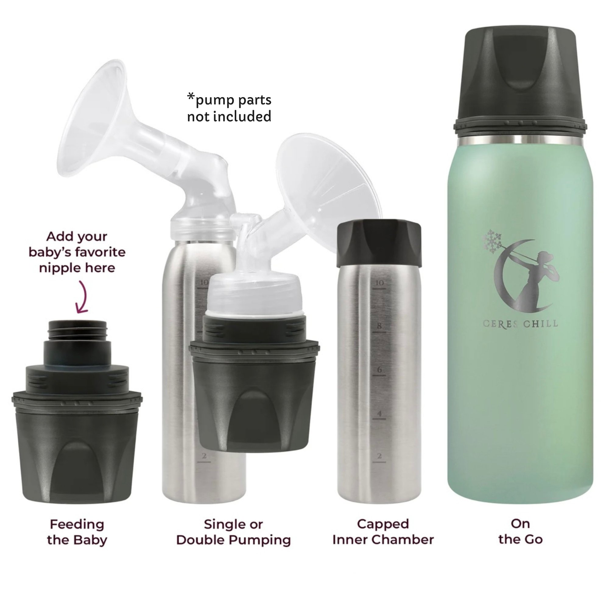 Ceres Chill OG Stainless Steel Breast Milk Chiller Container, Light Green - Image 2