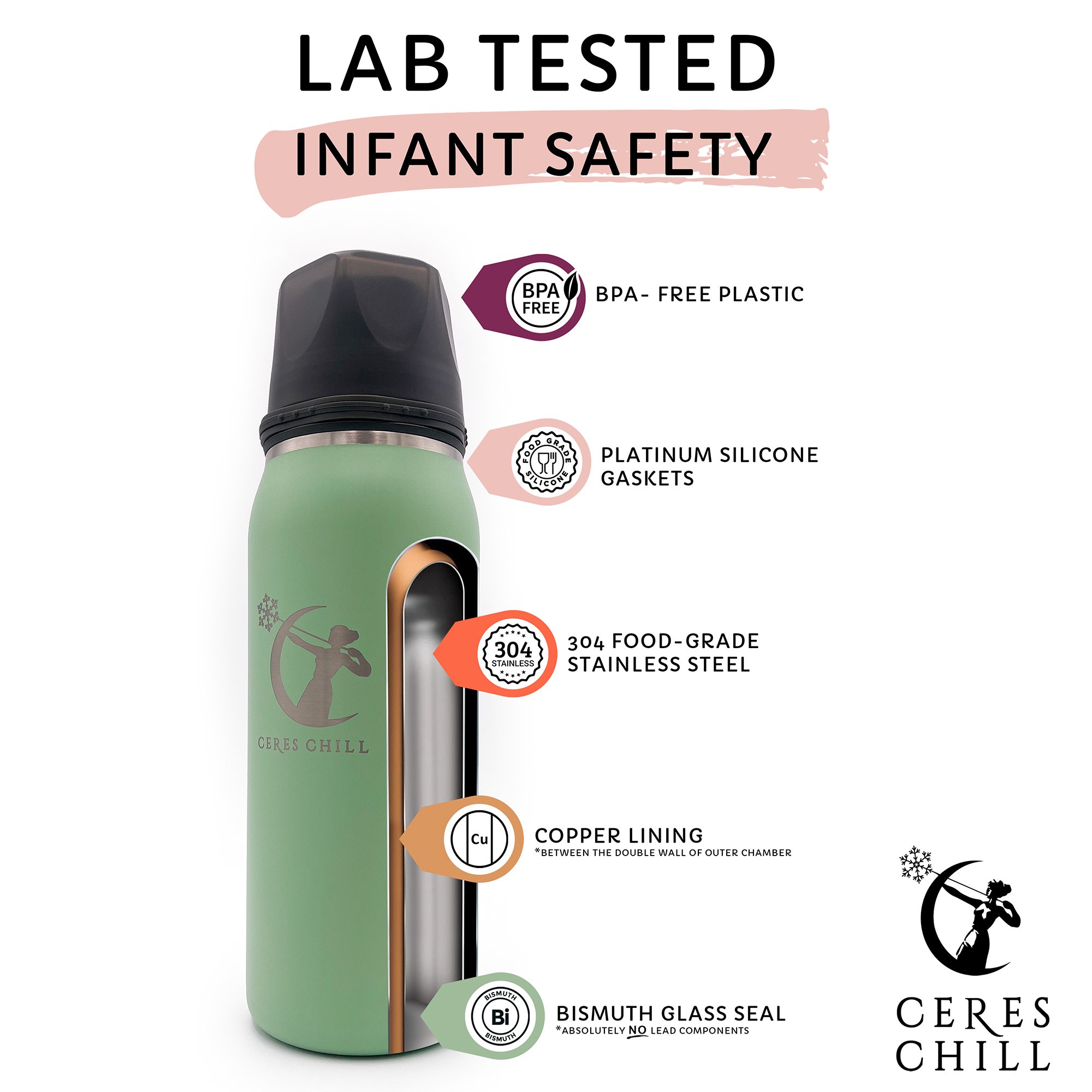 Ceres Chill OG Stainless Steel Breast Milk Chiller Container, Light Green - Image 3