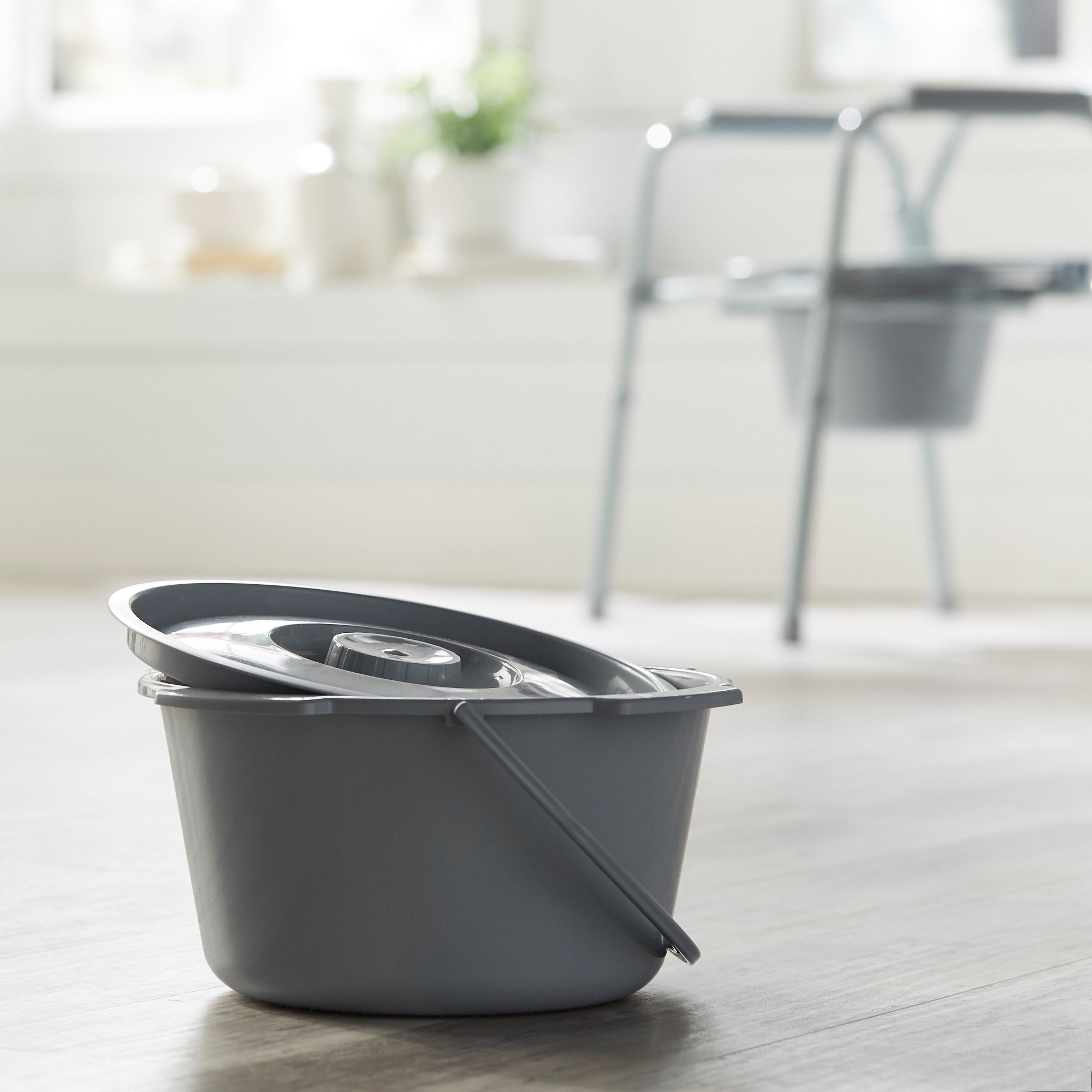 McKesson Commode Bucket With Metal Handle And Cover, 7-1/2 Quart, Gray - Image 4