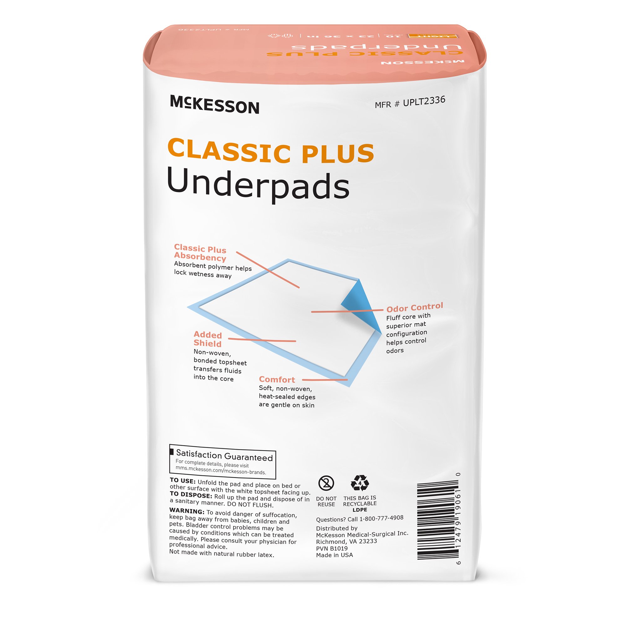 McKesson Classic Plus Light Absorbency Underpads, 23 x 36 Inch - Image 2