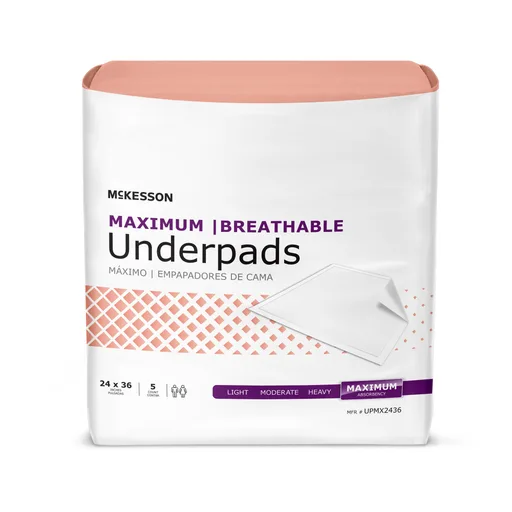 McKesson Ultimate Breathable Underpads, Maximum Protection, 24 x 36 Inch