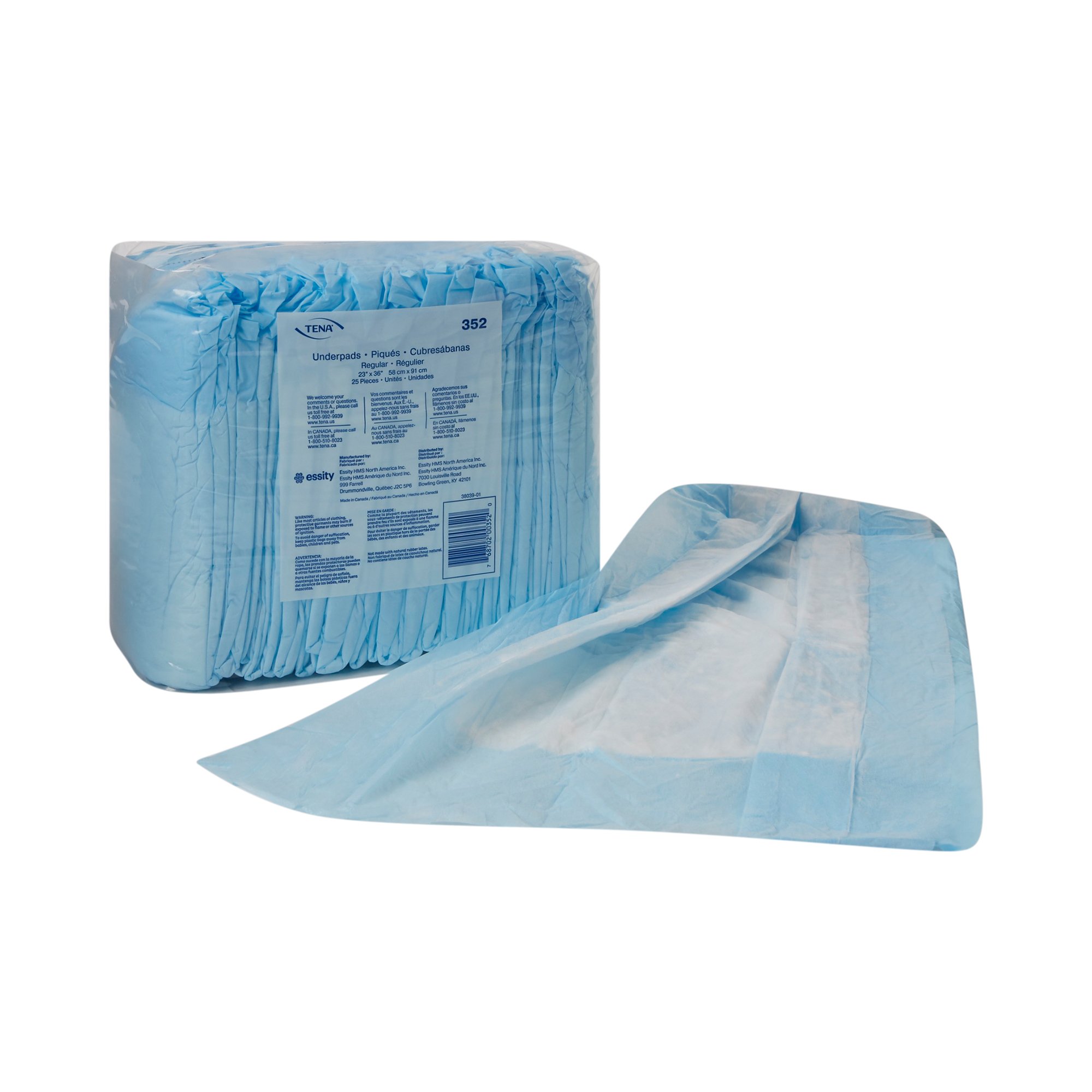 Tena® Regular Underpads, Light Absorbency, Blue, Disposable, 23 x 36 Inch