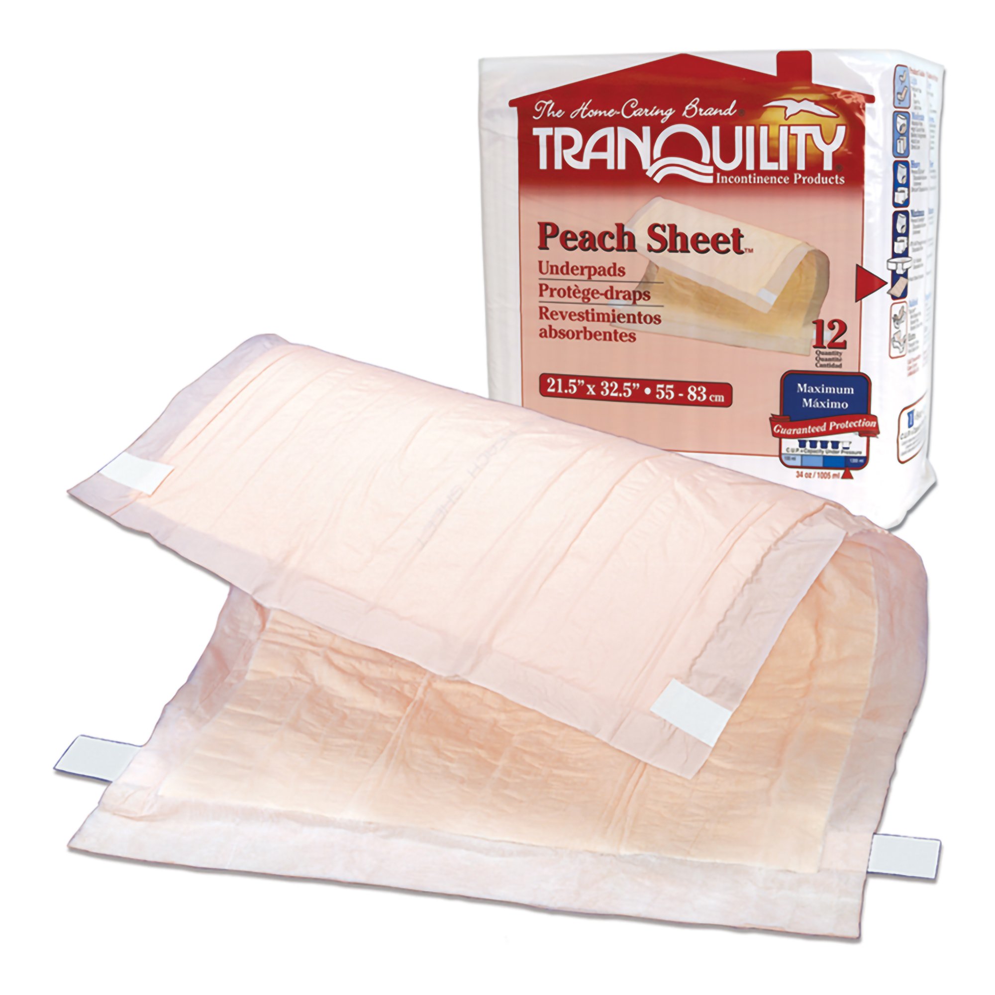 Tranquility® Peach Sheet Underpad, 21½ x 32½ Inch