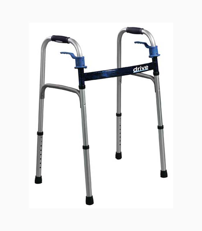 drive™ Deluxe Aluminum Dual Release Folding Walker with Wheels, 26 - 33½ Inch Height