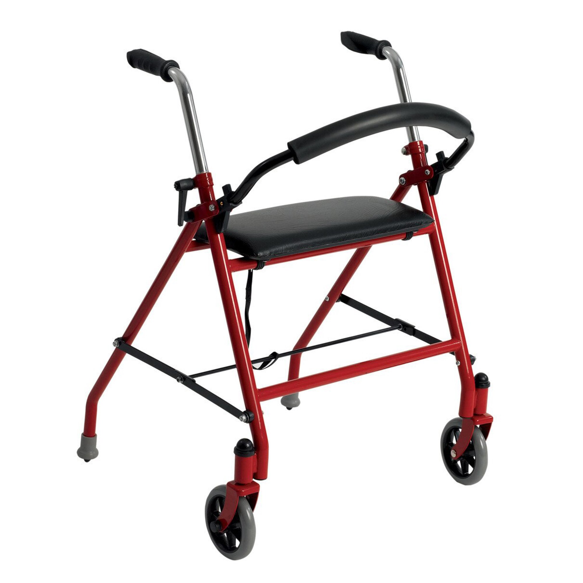 drive™ Aluminum Dual Release Folding Walker w/ Wheels & Seat, 29 - 38 Inch