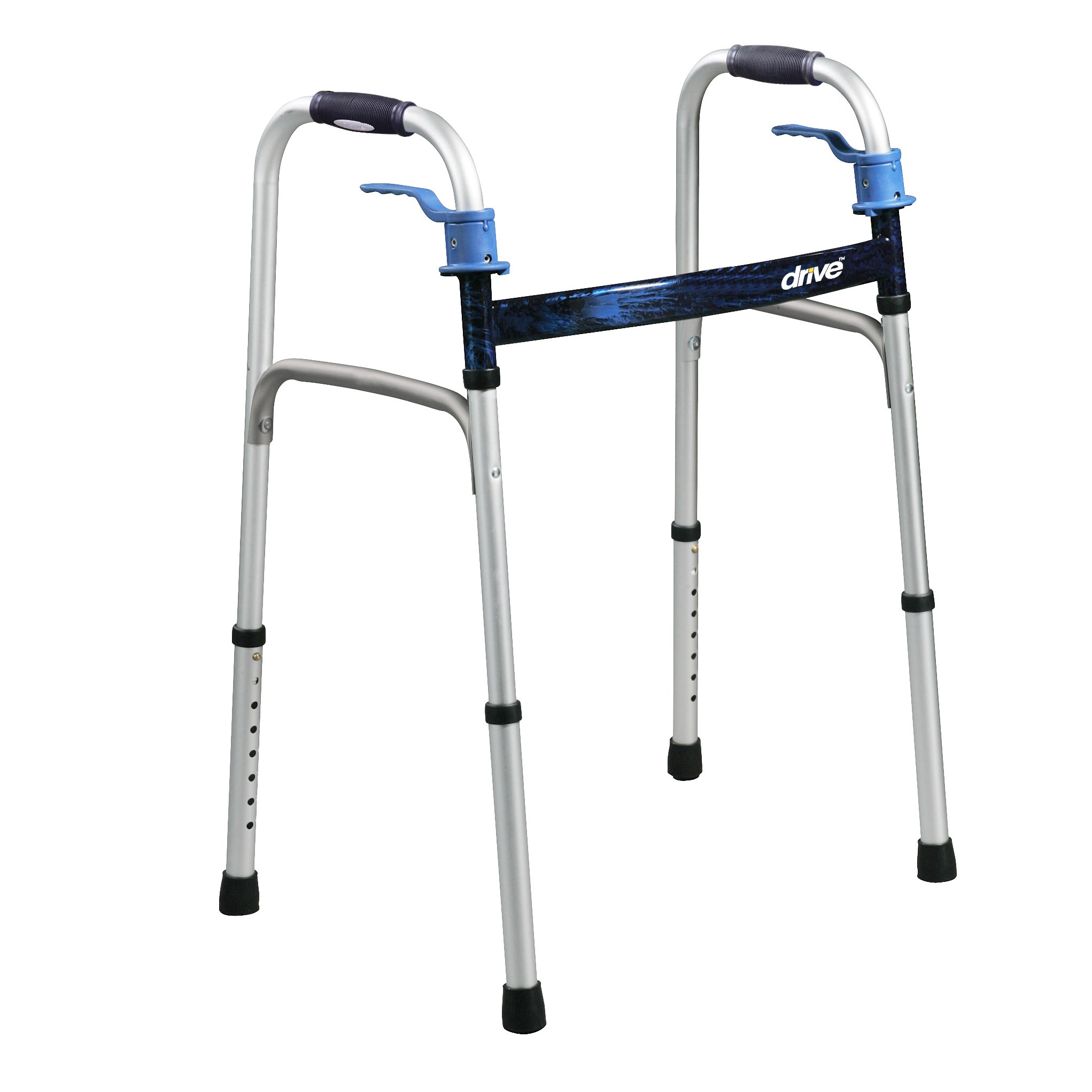 drive™ Deluxe Aluminum Dual Release Folding Walker, 32 - 39 Inch Height