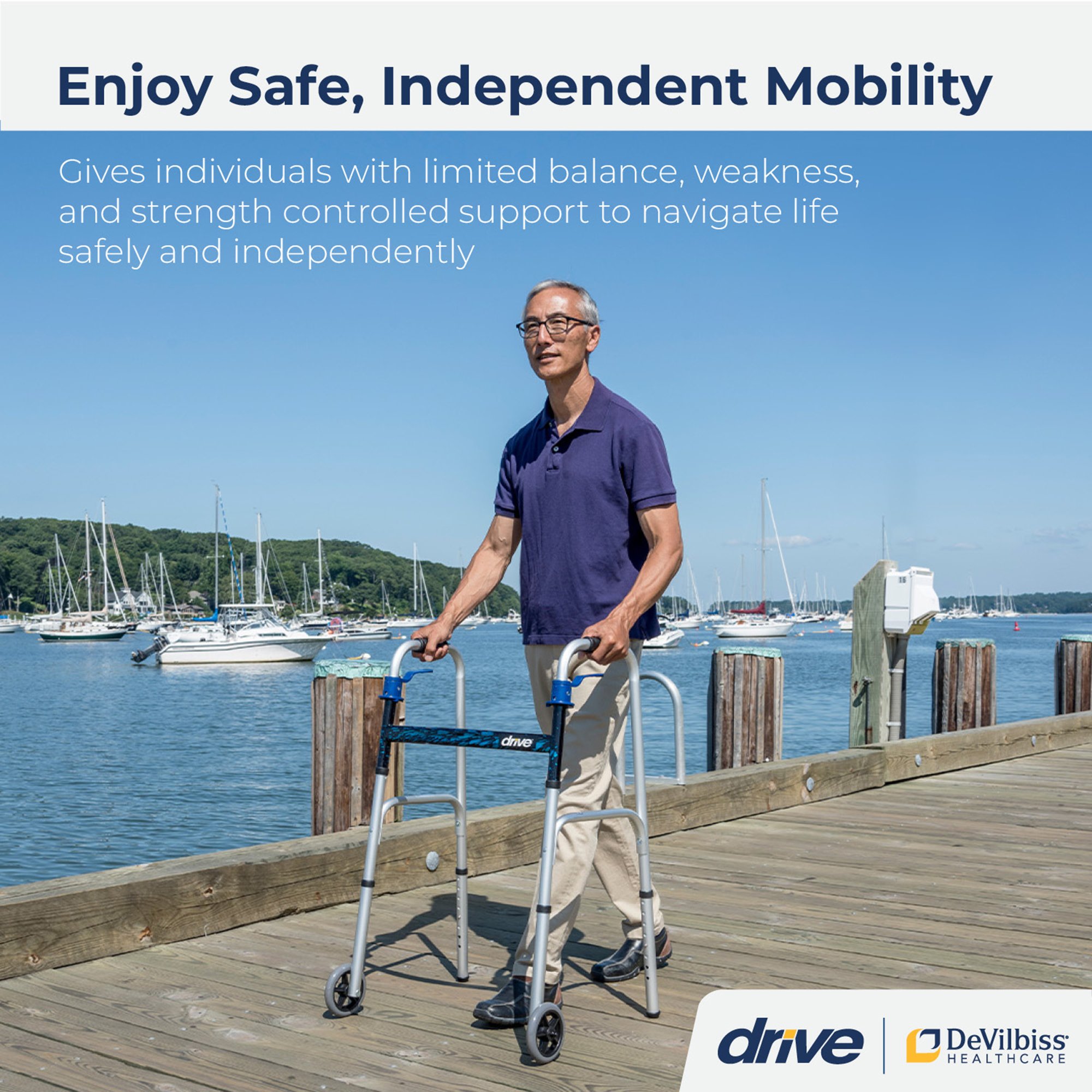 drive™ Aluminum Dual Release Folding Walker, 32 - 39 Inch Height - Image 4