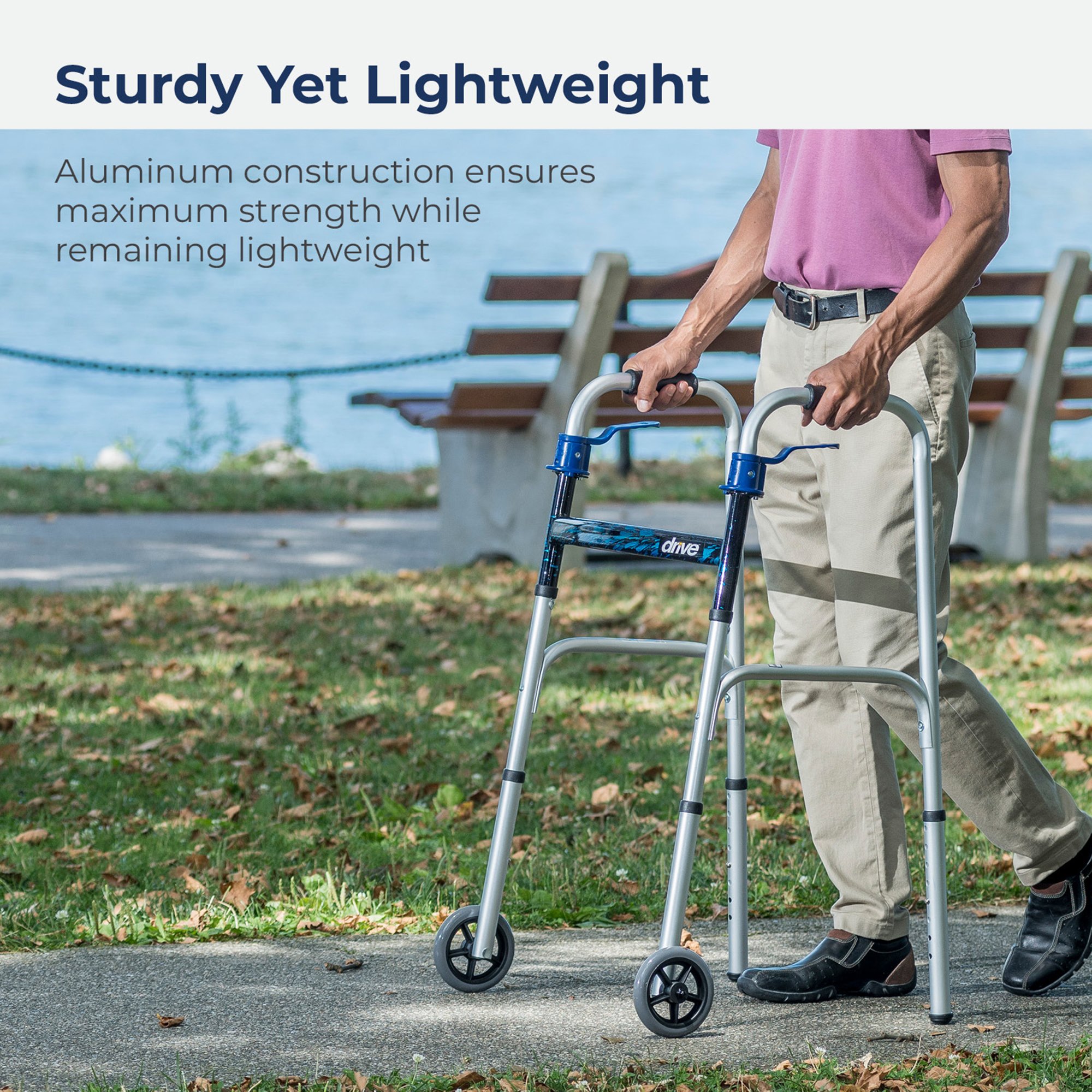 drive™ Aluminum Dual Release Folding Walker, 32 - 39 Inch Height - Image 5