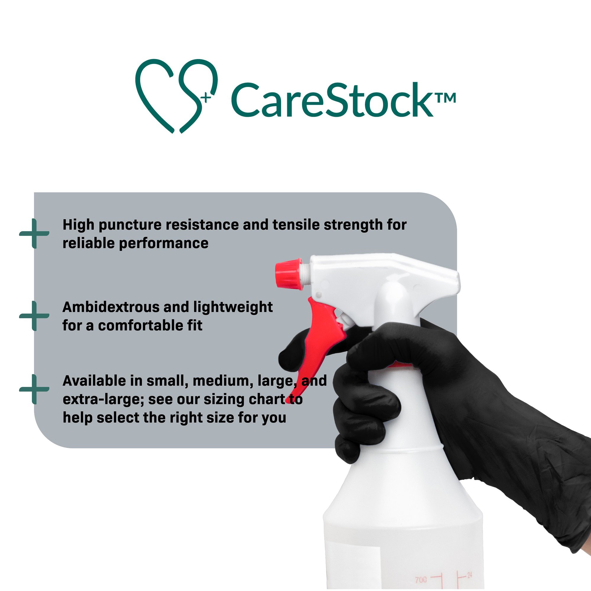 CareStock™ Nitrile Exam Glove, Medium, Black - Image 2