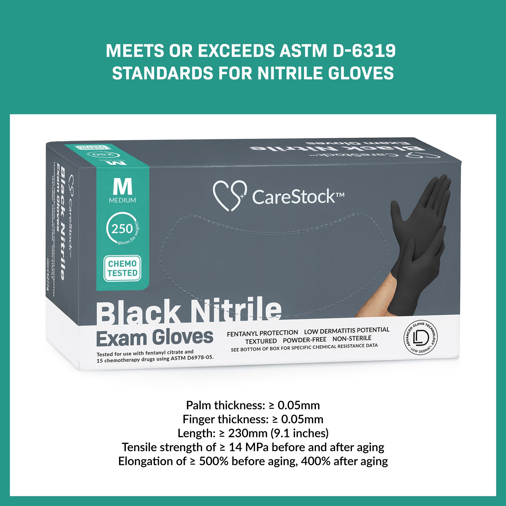 CareStock™ Nitrile Exam Glove, Medium, Black - Image 4