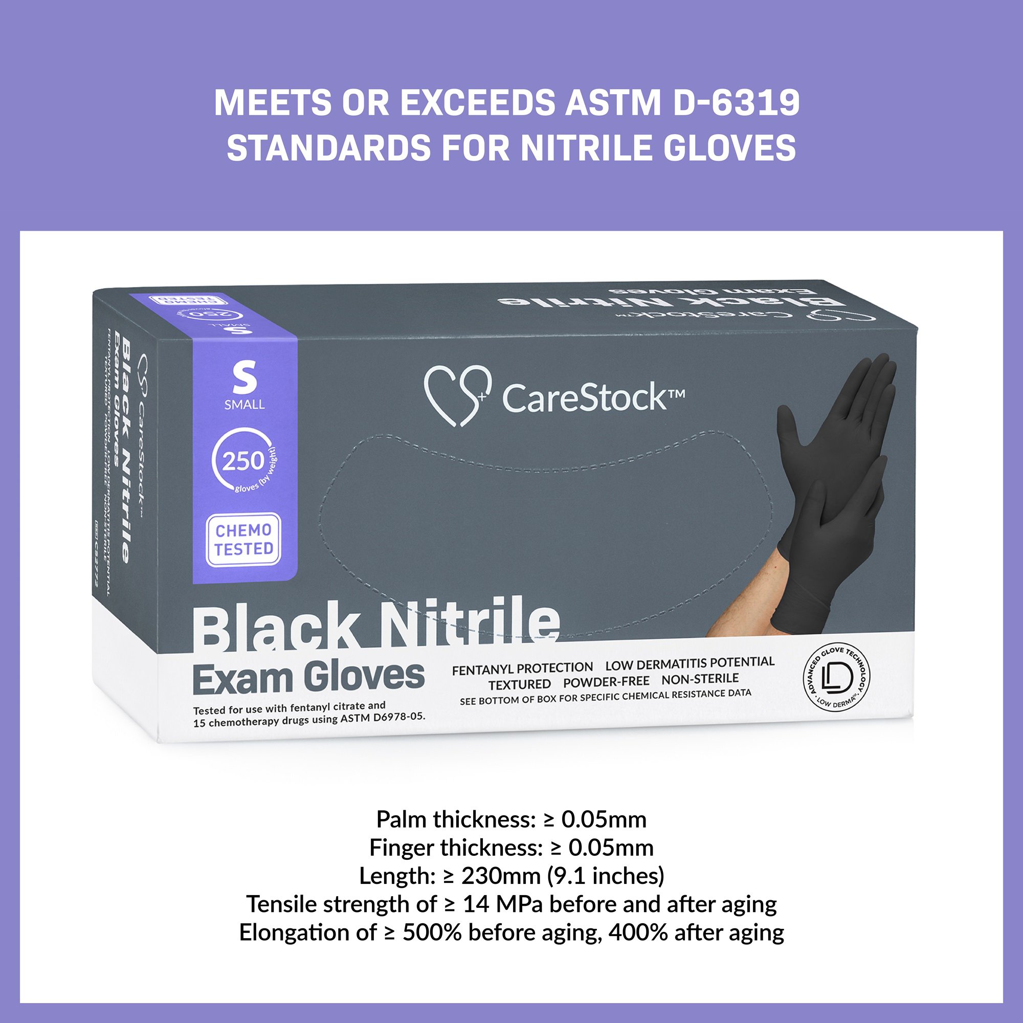 CareStock™ Nitrile Exam Glove, Small, Black - Image 4