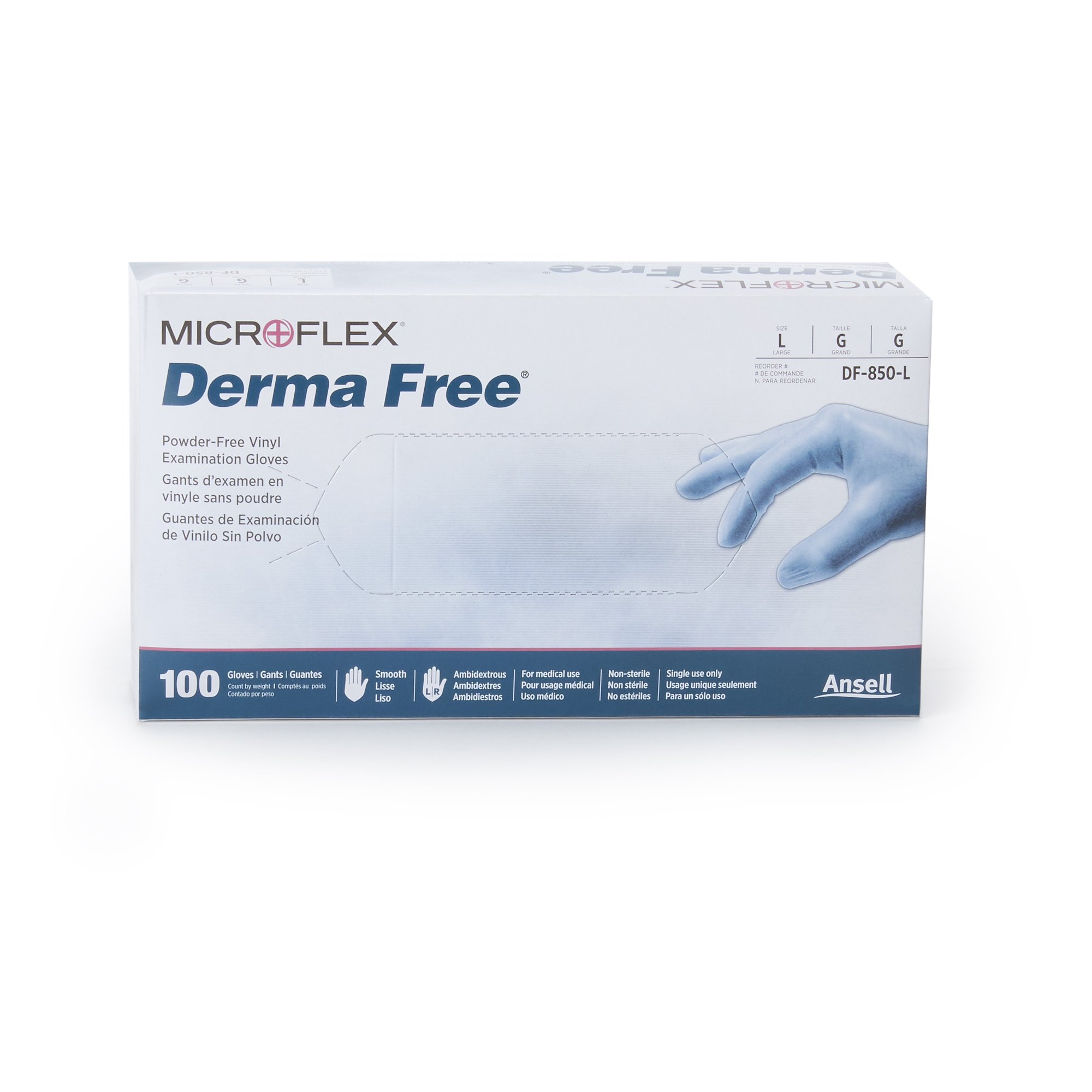 Derma Free™ Vinyl Exam Glove, Large, Clear - Image 2
