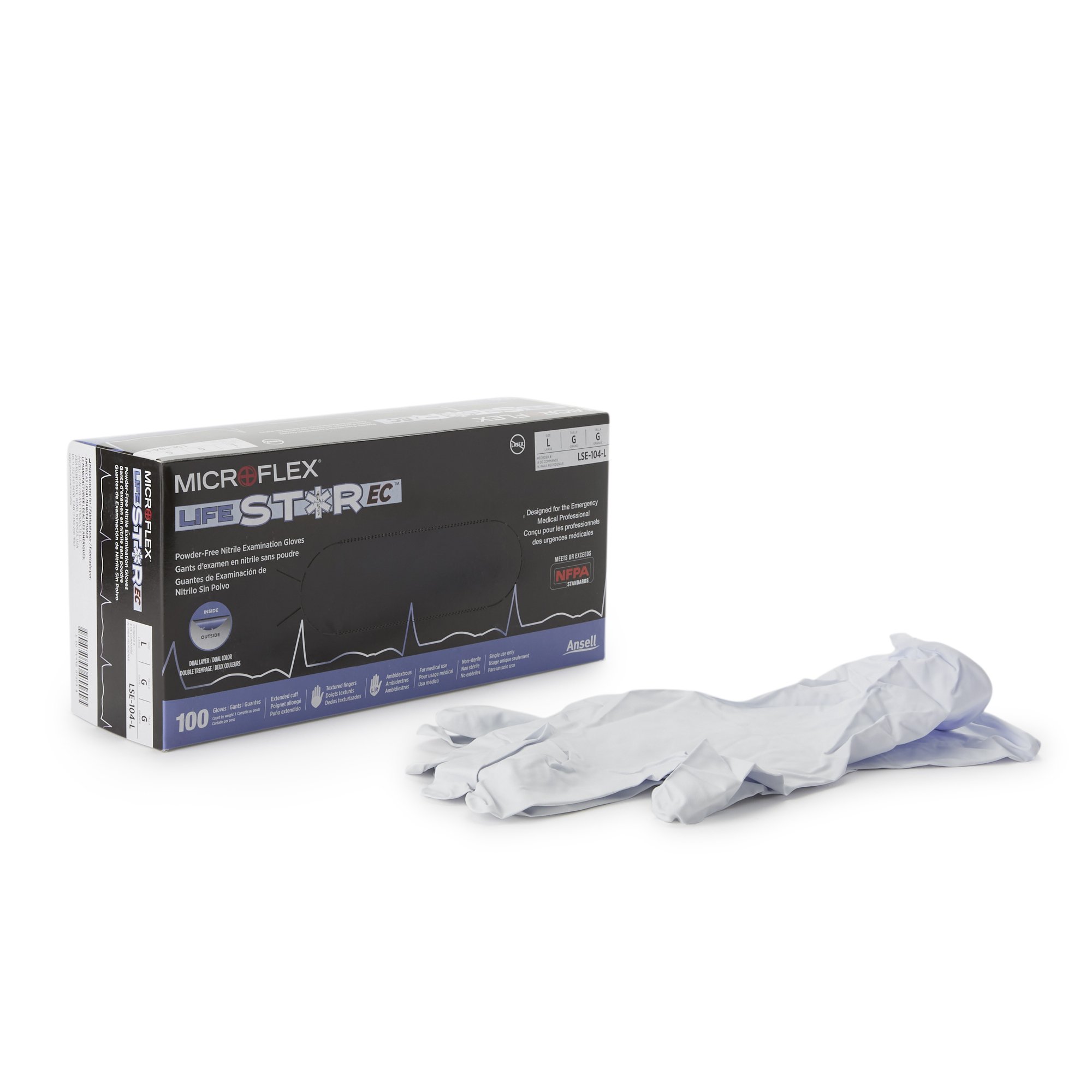 LifeStar™ EC Nitrile Extended Cuff Length Exam Glove, Large, White / Blue