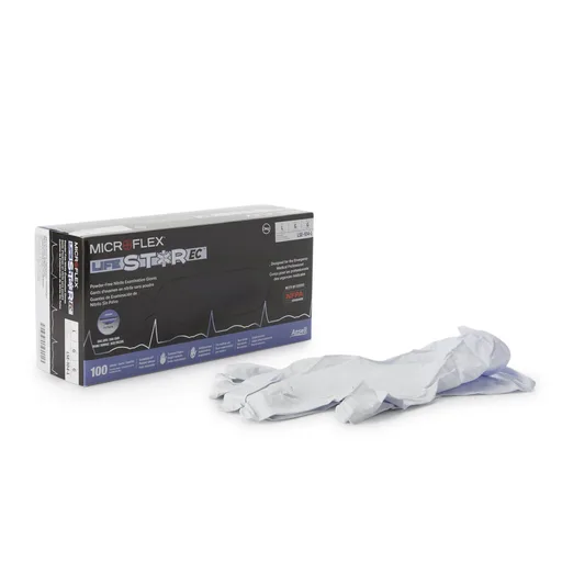 LifeStar™ EC Nitrile Extended Cuff Length Exam Glove, Large, White / Blue