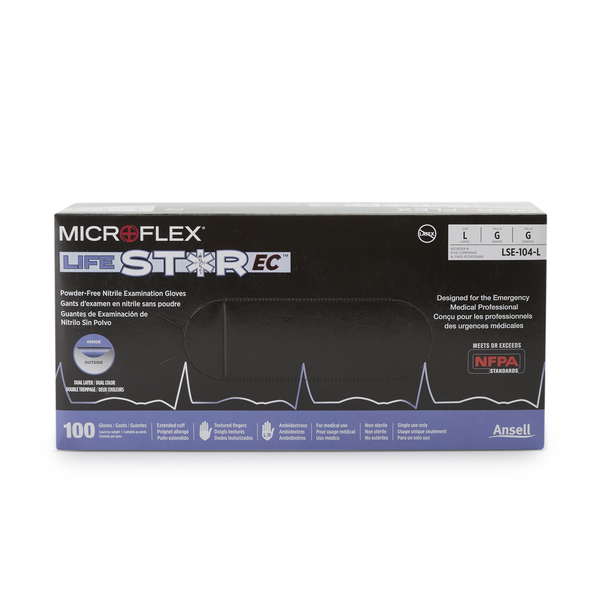 LifeStar™ EC Nitrile Extended Cuff Length Exam Glove, Large, White / Blue - Image 2