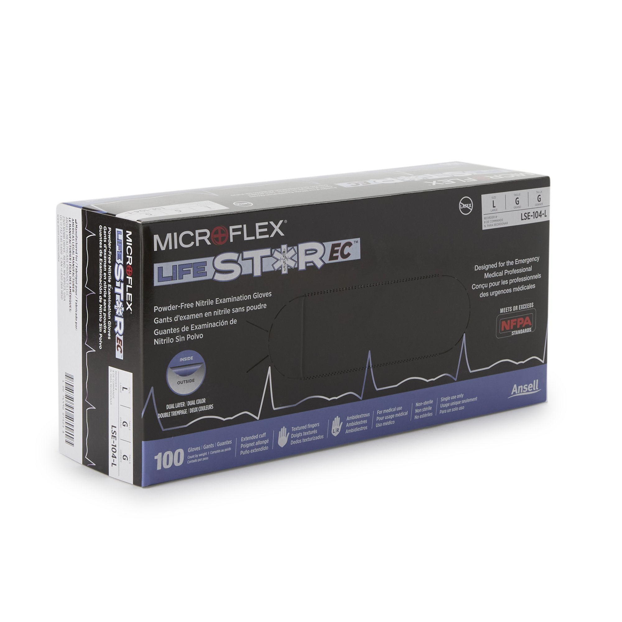 LifeStar™ EC Nitrile Extended Cuff Length Exam Glove, Large, White / Blue - Image 3