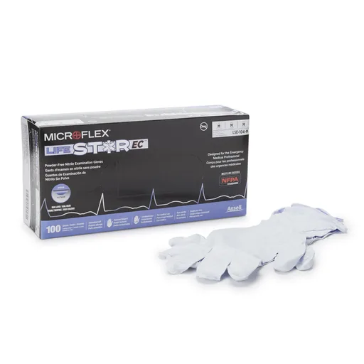 LifeStar™ EC Nitrile Extended Cuff Length Exam Glove, Medium, White / Blue