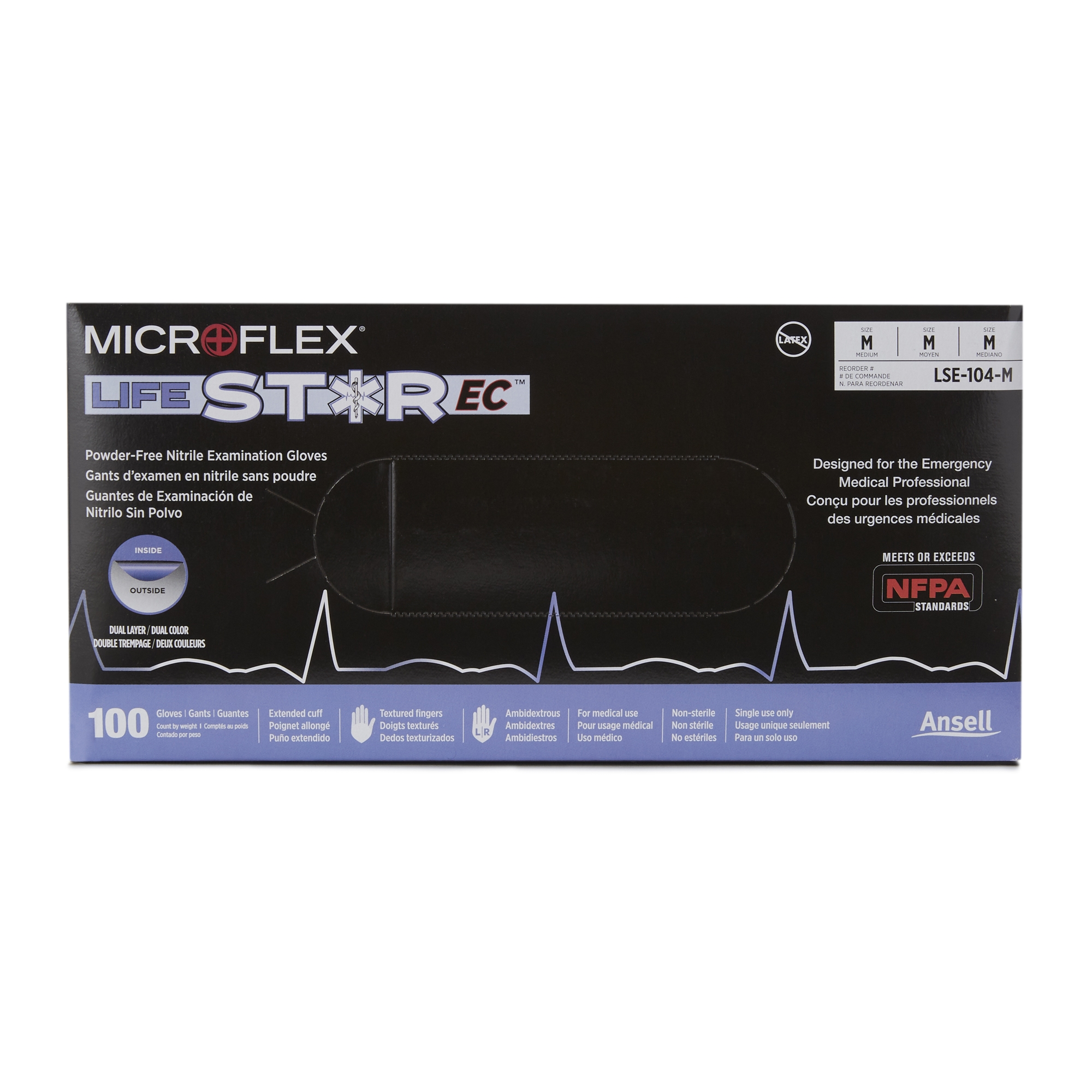 LifeStar™ EC Nitrile Extended Cuff Length Exam Glove, Medium, White / Blue - Image 2