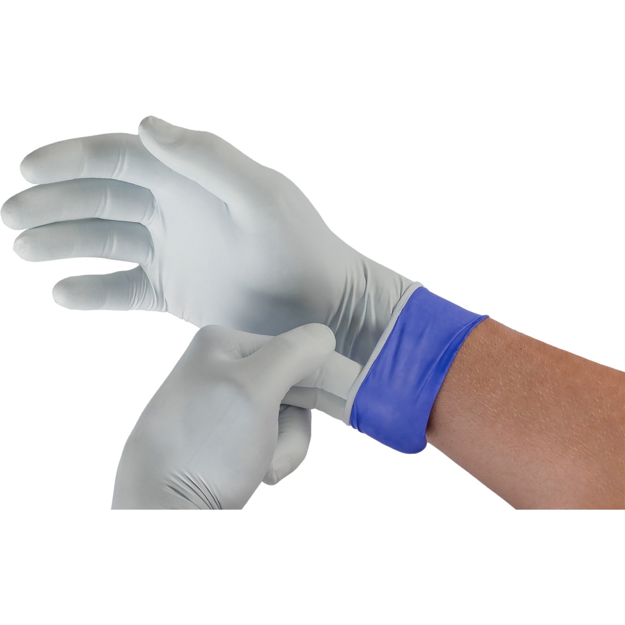 LifeStar™ EC Nitrile Extended Cuff Length Exam Glove, Medium, White / Blue - Image 5
