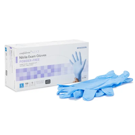 McKesson Confiderm® 6.5CX Nitrile Extended Cuff Length Exam Glove, Large, Blue