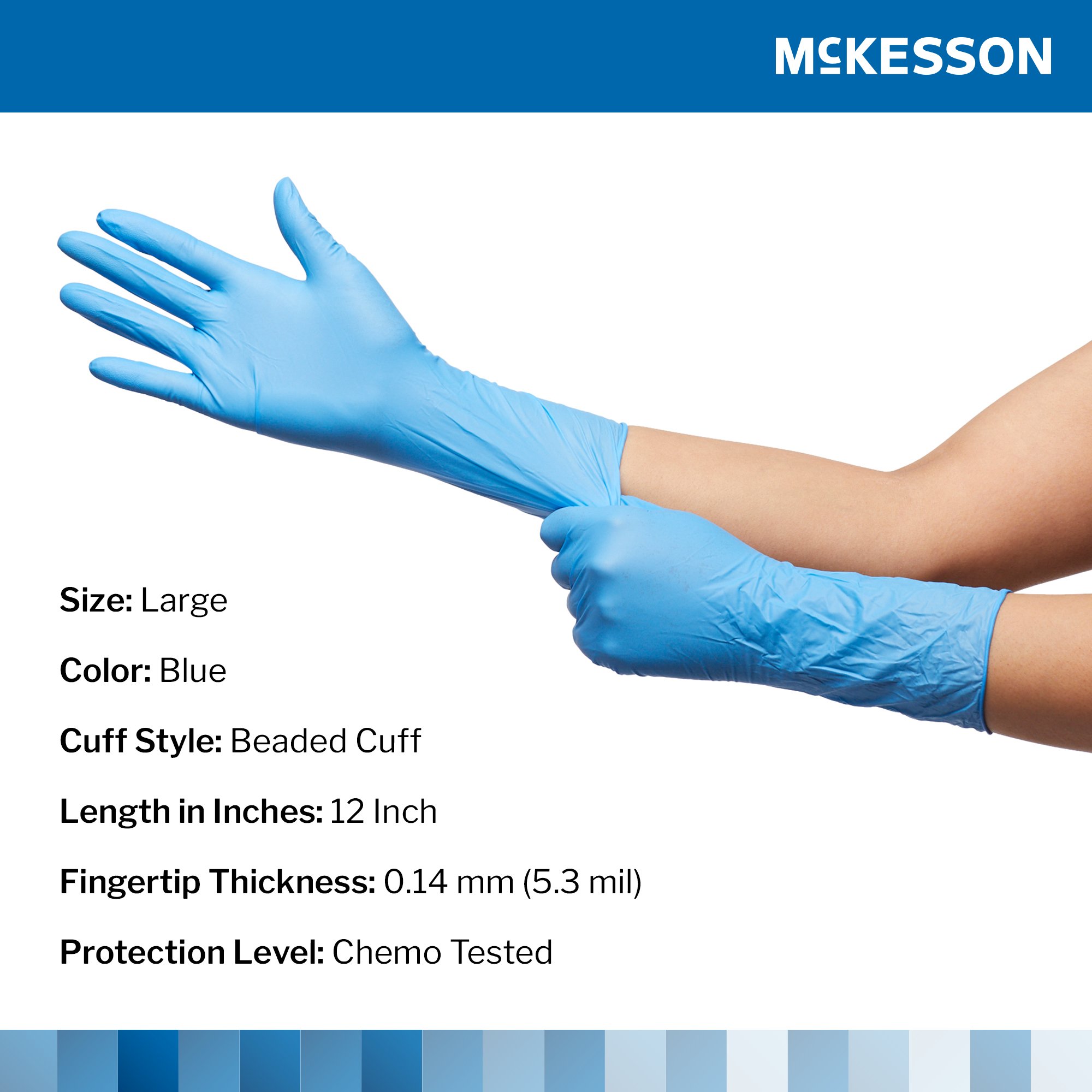 McKesson Confiderm® 6.5CX Nitrile Extended Cuff Length Exam Glove, Large, Blue - Image 2
