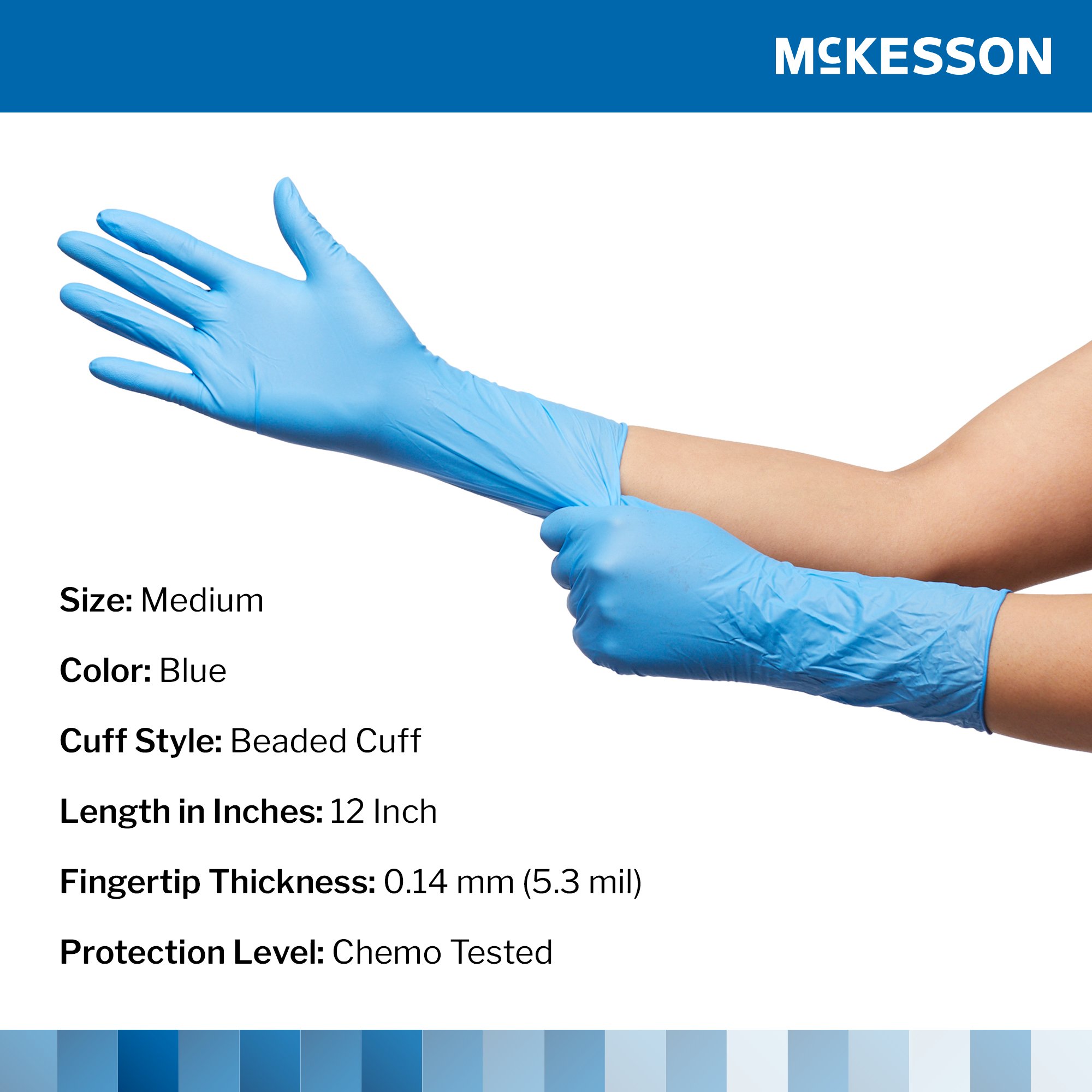 McKesson Confiderm® 6.5CX Nitrile Extended Cuff Length Exam Glove, Medium, Blue - Image 2