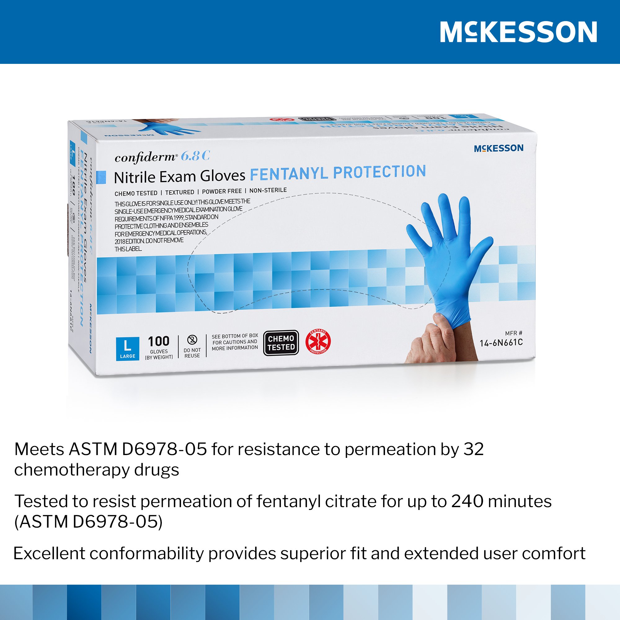 McKesson Confiderm® 6.8C Nitrile Exam Glove, Large, Blue - Image 4