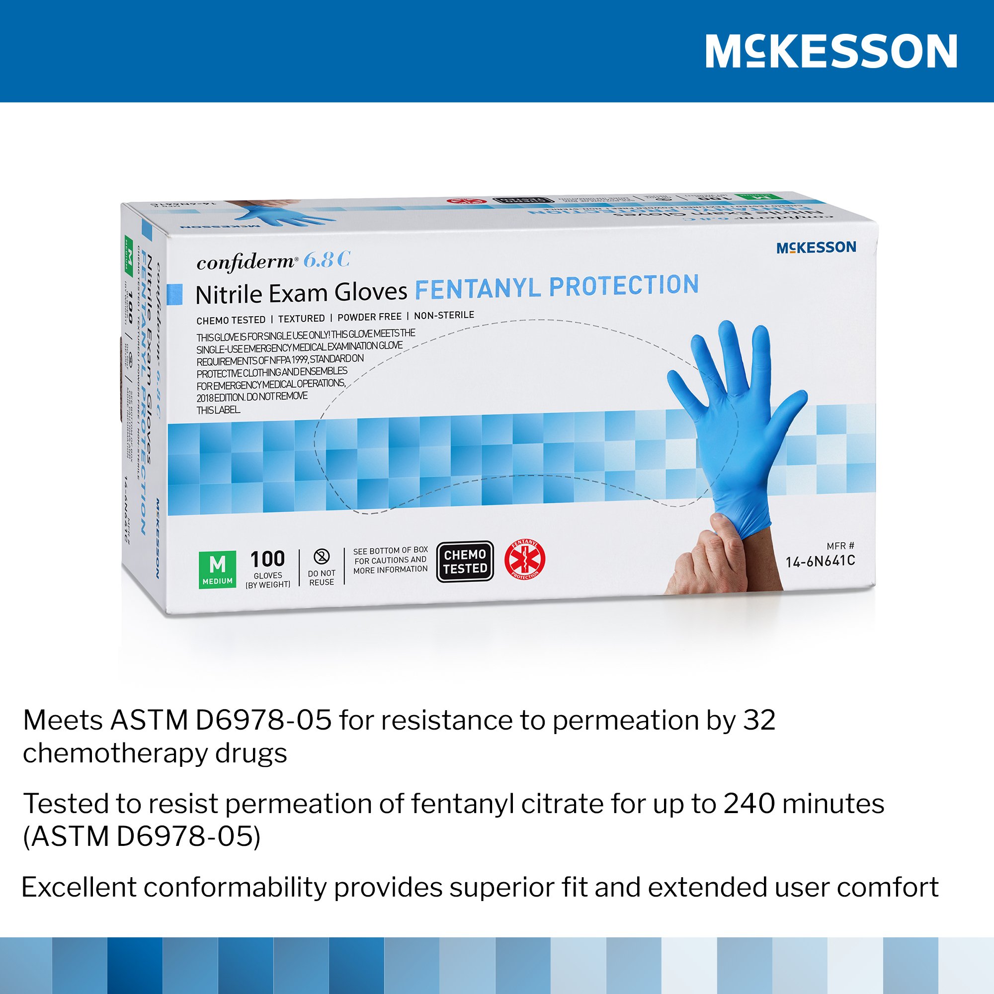 McKesson Confiderm® 6.8C Nitrile Exam Glove, Medium, Blue - Image 4