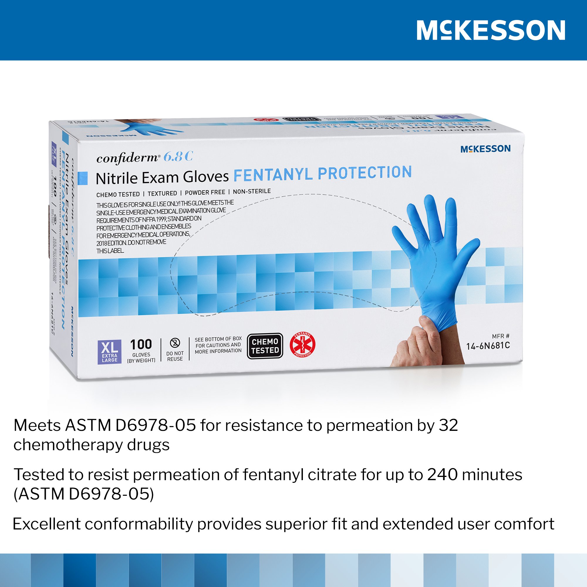 McKesson Confiderm® 6.8C Nitrile Exam Glove, X-Large, Blue - Image 4