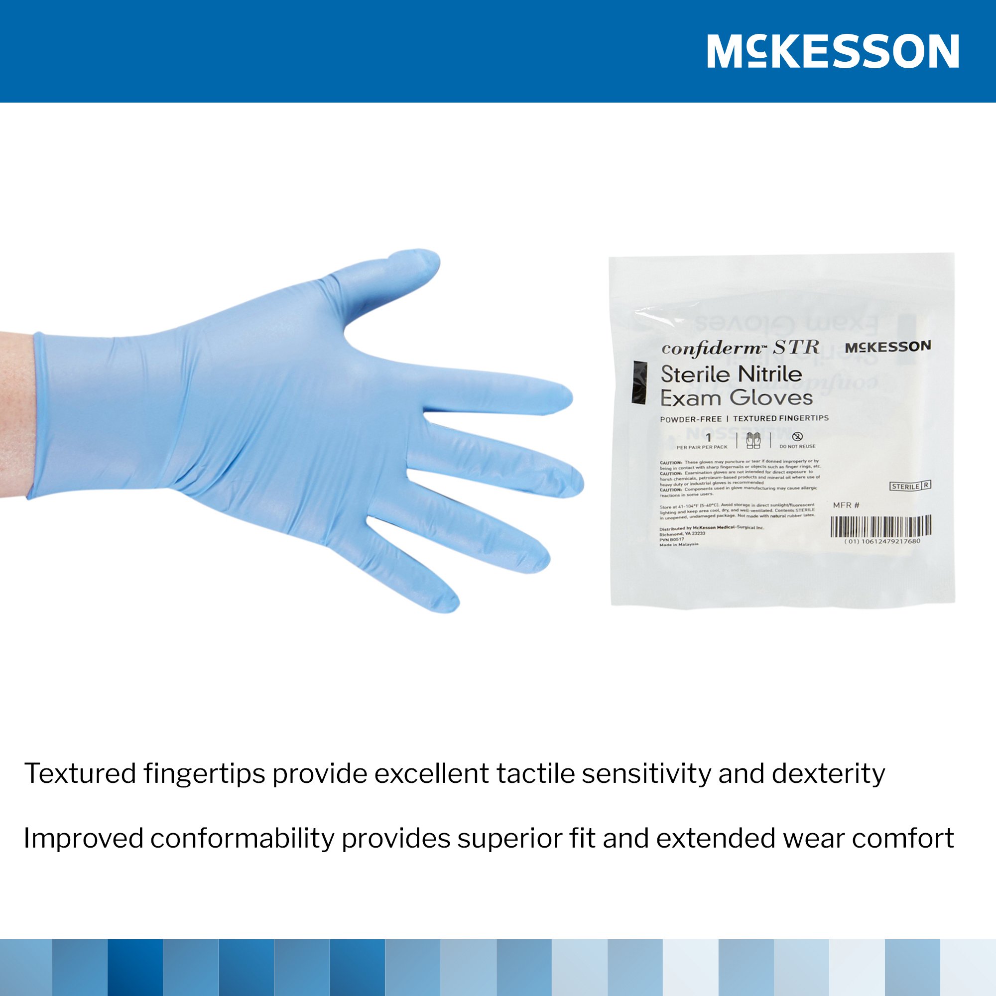 McKesson Confiderm® STR Nitrile Exam Glove, Small, Blue - Image 4
