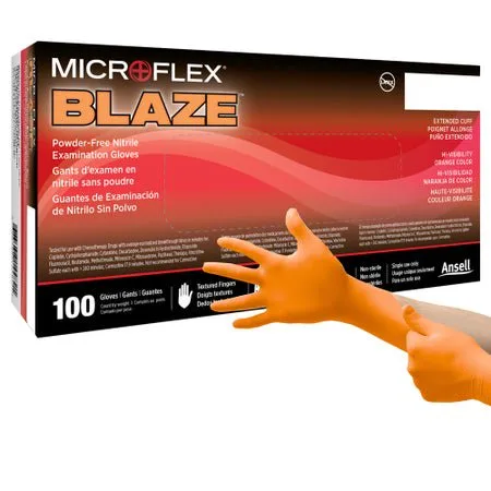 Microflex® Blaze® Nitrile Exam Glove, Extra Large, Orange